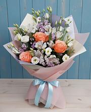 Букет Утренняя свежесть в Андреевской Ростовской области Букет цветов из:  Лизиантусы, Розы, Альстромерии и Гипсофила в Андреевской Ростовской области