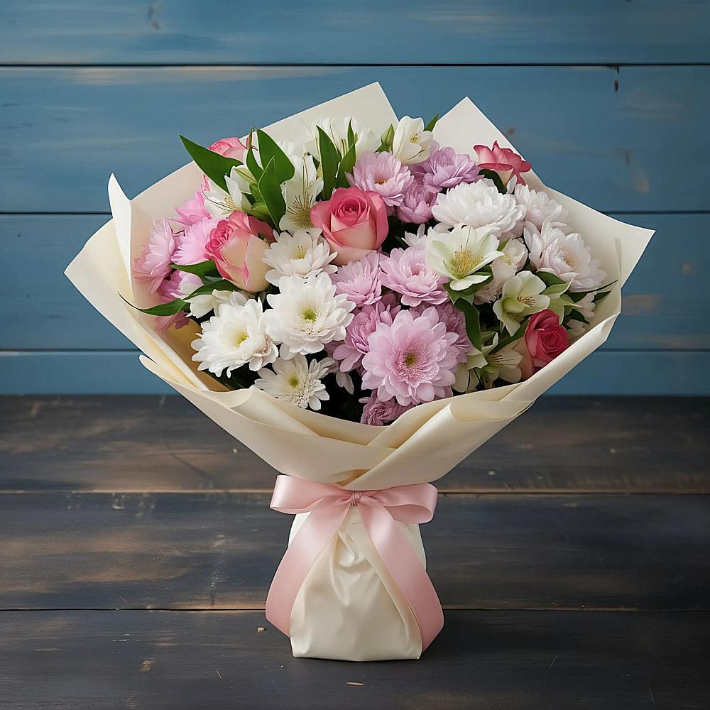 Букет цветов из: Хризантемы, Альстромерии и Розы в Андреевской Ростовской области